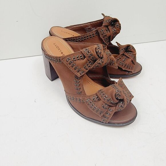 Lucky Brand Dynah Bow Block Heel Chocolate Brown Dress Sandals Size 7 - Picture 1 of 9